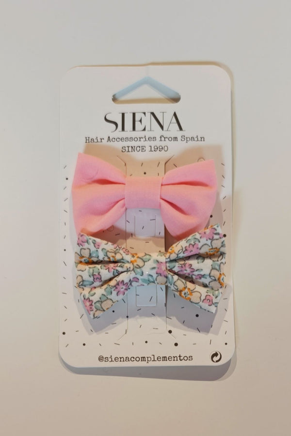 SIENA 2 PINZE CON FIOCCHI TESSUTO TINTA UNITA E FANTASIA ROSA