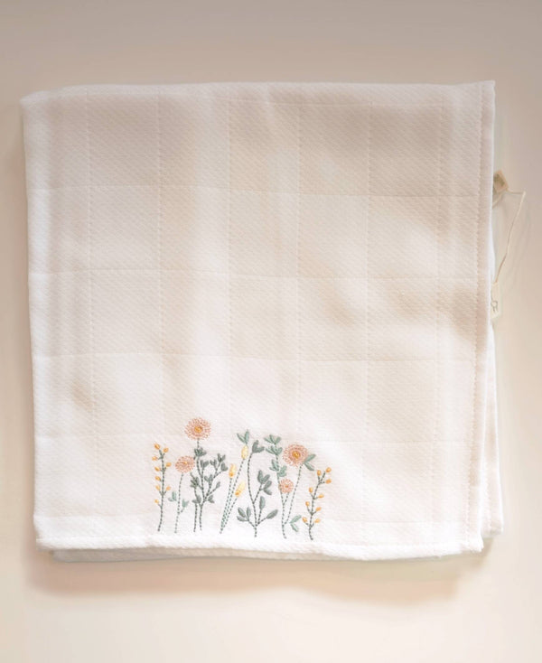 BABYGI QUADRATO 100% COTONE67X67CM BIANCO CON FIORI RICAMATI LN13G