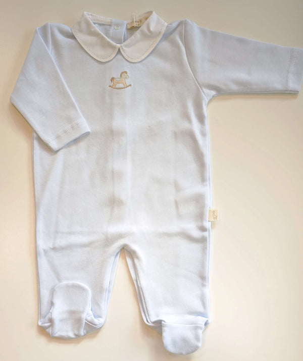 BABYGI TUTINA AZZURRA CON CAVALLUCCIO A DONDOLO RICAMATA RH50M