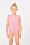 YSABEL MORA COSTUME Costume da bagno da bambina con stampa a righe arricciate 95136