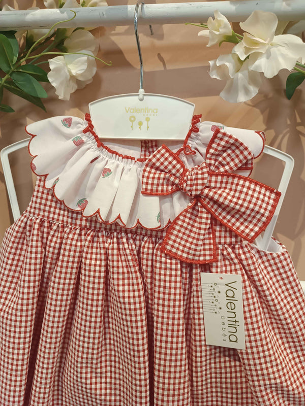 VALENTINA BEBES ABITO VICHY ROSSO E CULOTTE FRAGOLE