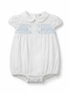 PURETè PAGLIACCETTO PUNTO SMOCK BIANCO E AZZURRO