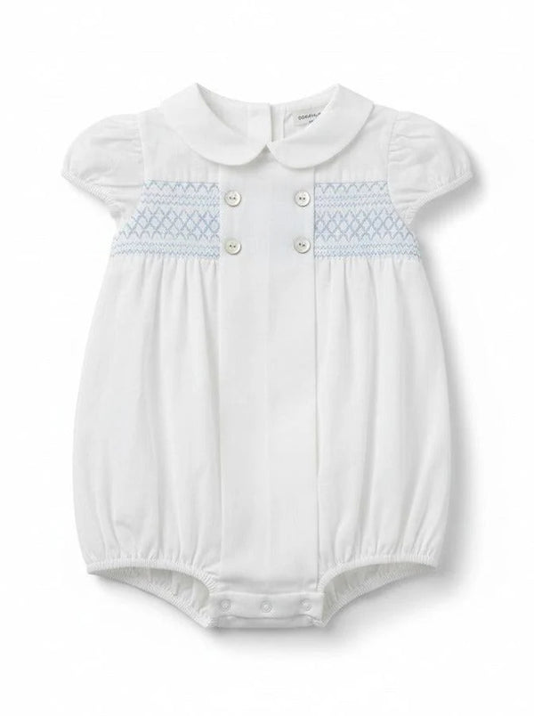 PURETè PAGLIACCETTO PUNTO SMOCK BIANCO E AZZURRO