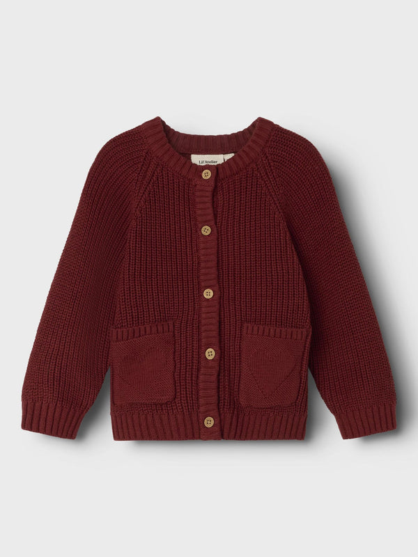 LIL ATELIER CARDIGAN RUGGINE CON TASCHINE