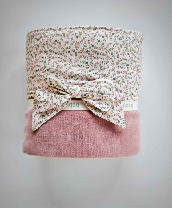 BABYGI COPERTA CINIGLIA ROSA ANTICO CON FASCIA FIORELLINI