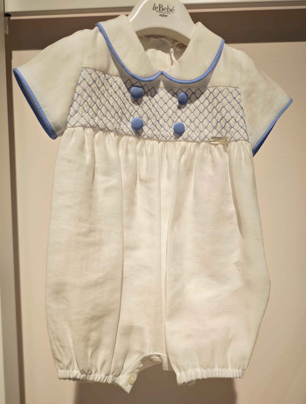 LE BEBè LBB5406 PAGLIACCETTO PUNTO SMOCK BIANCO E AZZURRO