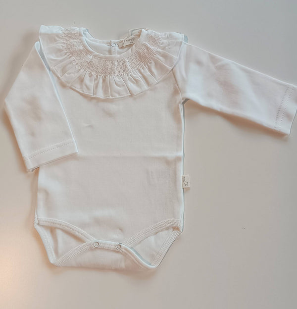 BABYGI BODY CON COLLETTO PUNTO SMOCK BIANCO/ROSA