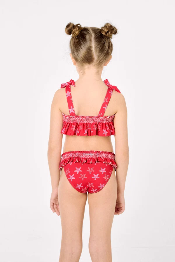 YSABEL MORA Bikini da bambina con dettagli a balze e motivo a nido d'ape di stelle marine 95155