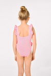 YSABEL MORA COSTUME Costume da bagno da bambina con stampa a righe arricciate 95136