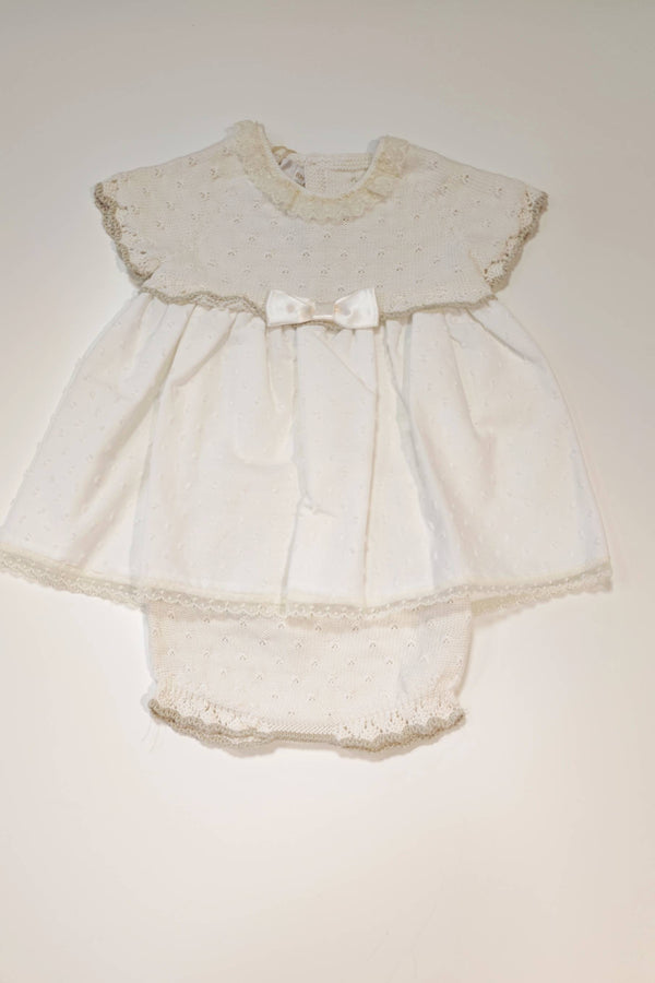 PECESA ABITO BATTESIMALEAVORIO E BIANCO FILO E COTONE PLUMETIS+CULOTTE FILO