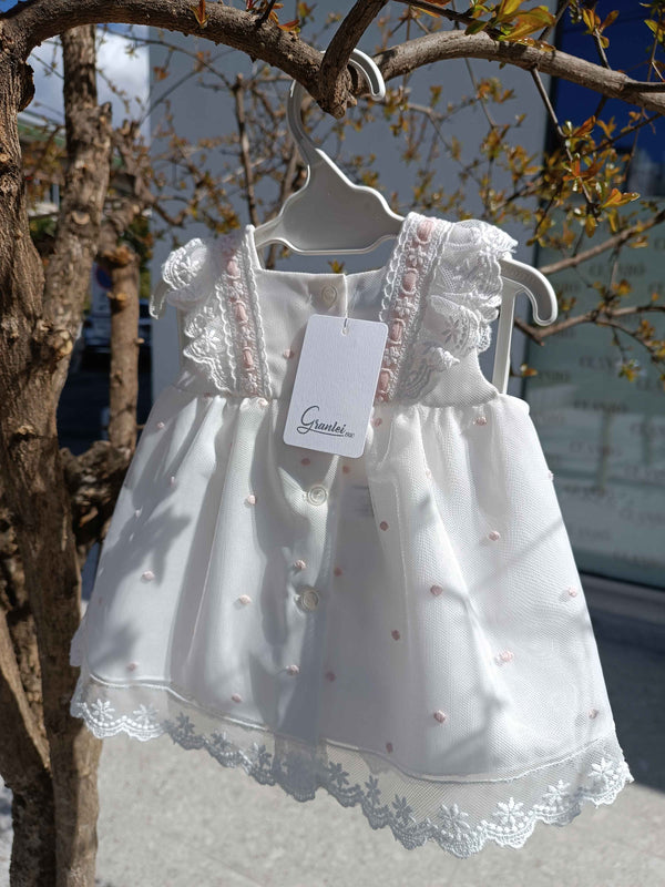 GRANLEI ABITO BIANCO CON TULLE E PIZZO+COULOTTE