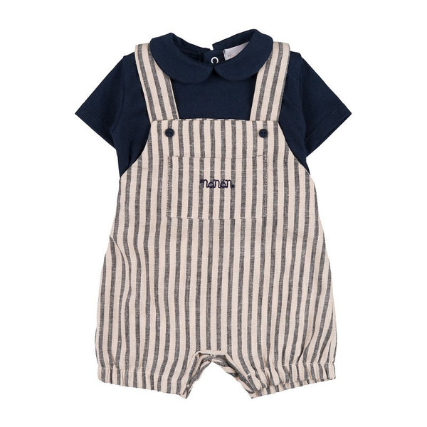 NANAN PAGLIACCETTO SALOPETTE A RIGHE BEIGE E BLU