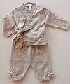 MAGLIFICIO DI VERONA SET INCROCIATINA LANA TORTORA+PANTALONE CON FIOCCHETTI TORTORA