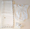 MARLù EK61 SET NASCITA PAGLIACCETTO PIQUET 0-3MESI +COPERTA E SCARPINA FILO BIANCO/NOCE/CIELO