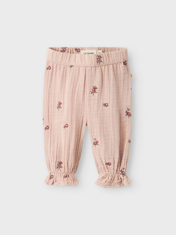 LIL ATELIER PANTALONE GARZATO RICAMATO ROSE