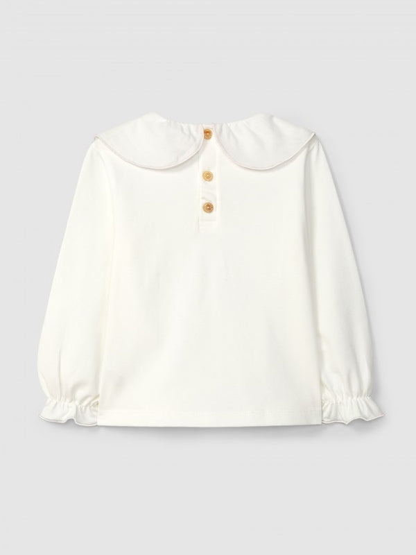 LARANJINHA Maglia a maniche lunghe in cotone con colletto arricciato I5756
