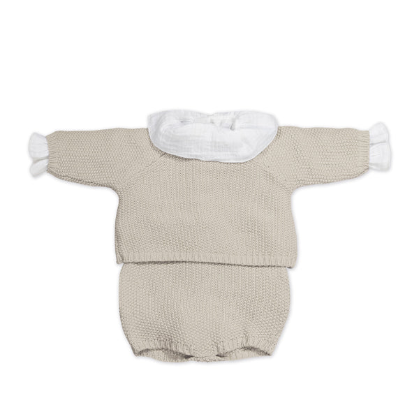 PASITO A PASITO SET MAGLIA IN TRICOT + CULOTTE + BODY BAMBULA BEIGE 0-1 MESE