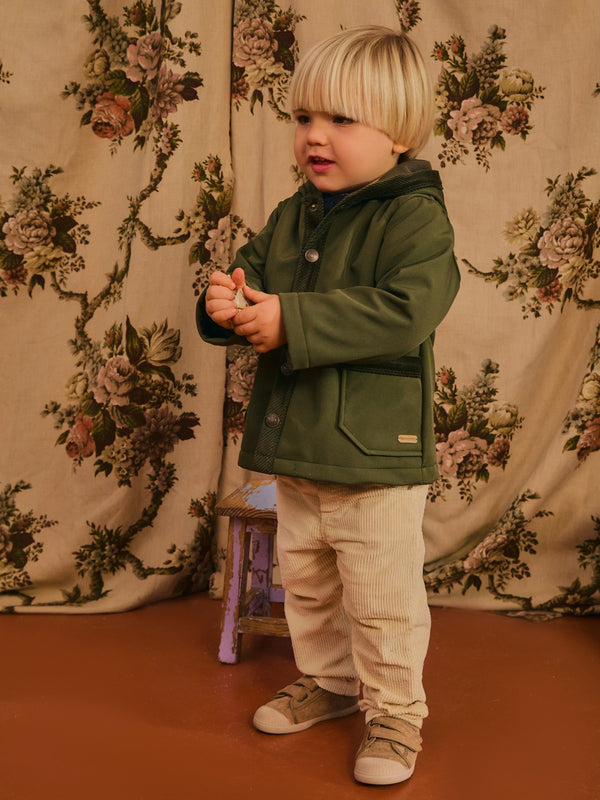 LARANJINHA Cappotto con cappuccio e dettagli in velluto a coste VERDE I6720F65
