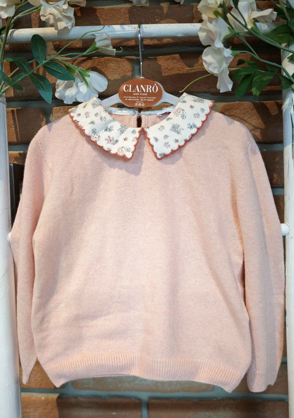 LARANJINHA MAGLIA ROSA CON COLLETTO IN TESSUTO FANTASIA I5766