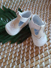 Scarpina inglesina in pelle bianca e beige con fibbia