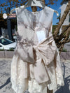 GRANLEI ABITO GIRO MANICHE ECRù BEIGE CON GONNA PIZZO