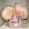 CAPPELLO LANA ROSA2 POM POM VOLPE ROSA PUNTE NERE