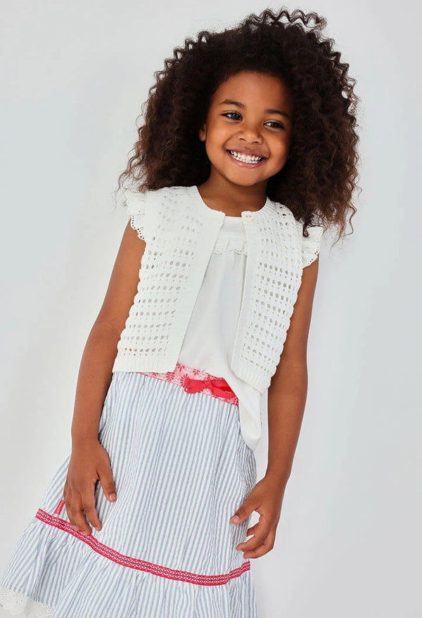 BOBOLI GILET BIMBA COTONE BIANCO+TOP BIANCO