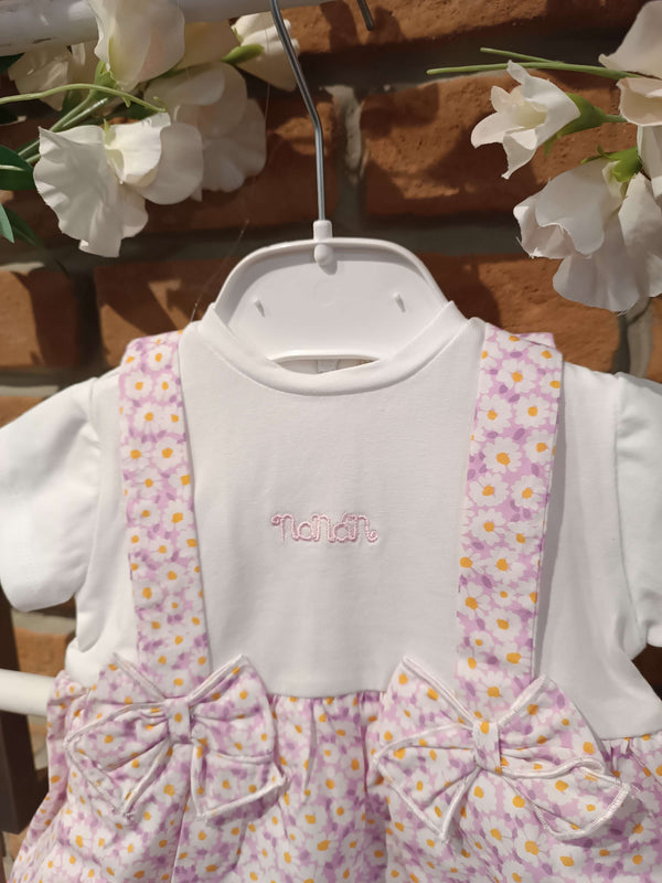 NANAN ABITO A BODY CON SALOPETTE FIORATA BIANCO
