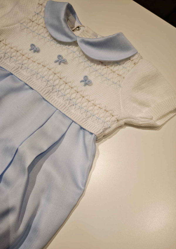 MARLù EK6521 PAGLIACCETTO FILO E TENCEL BIANCO/CIELO RICAMO POLVERE/NOCE