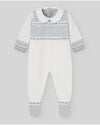 Paz Rodriguez tutina 100% LANA MERINO Panna/azzurro polvere con collo tondo