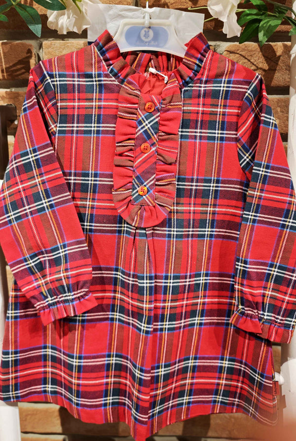 TUTTO PICCOLO ABITO A CAMPANA TARTAN ROSSO +CALZAMAGLIA ROSSA