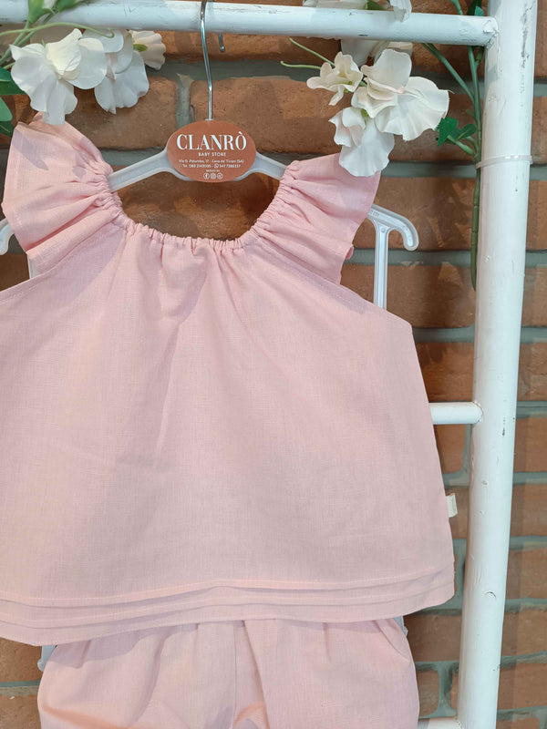 BABYGI COMPLETO BLUSA E CULOTTE IN LINO ROSA