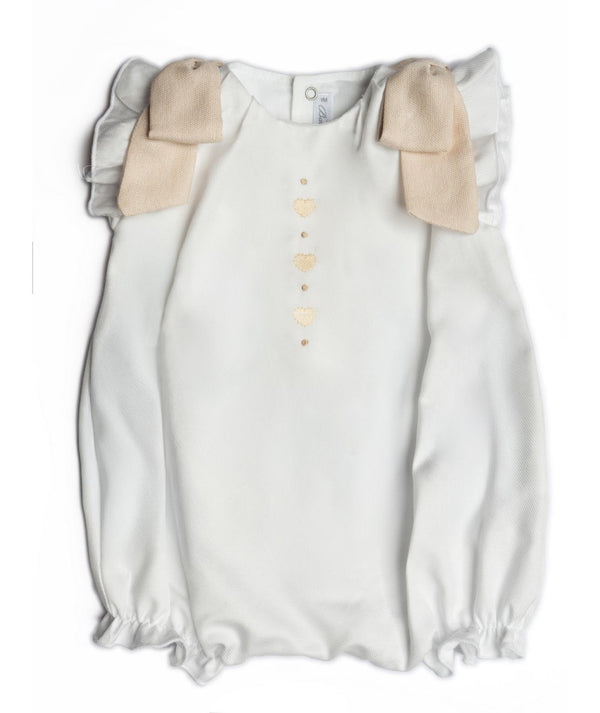 BARCELLINO PAGLIACCETTO BIANCO CON FIOCCHETTI BEIGE E RICAMO