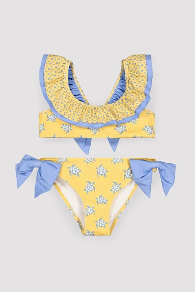 YSABEL MORA Bikini da bambina con volant e fiocchi, stampa tartaruga 95150