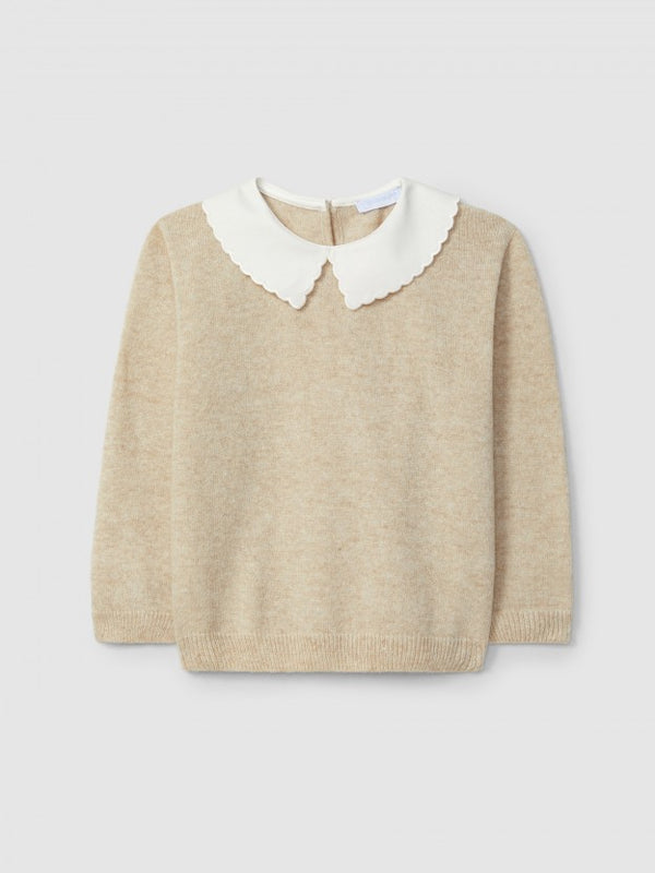 LARANJINHA MAGLIA BEIGE CON COLLETTO IN TESSUTO I5766