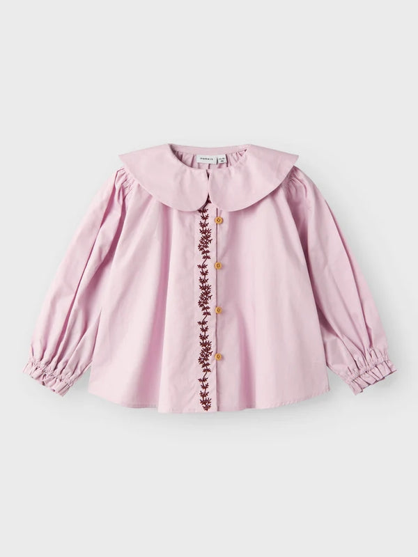 NAME IT CAMICIA A CAMPANA ROSA CON RICAMO