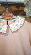 LARANJINHA MAGLIA ROSA CON COLLETTO IN TESSUTO FANTASIA I5766
