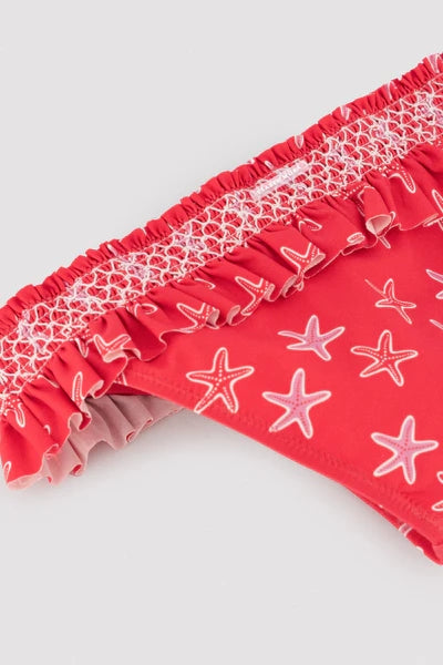 YSABEL MORA Bikini da bambina con dettagli a balze e motivo a nido d'ape di stelle marine 95155