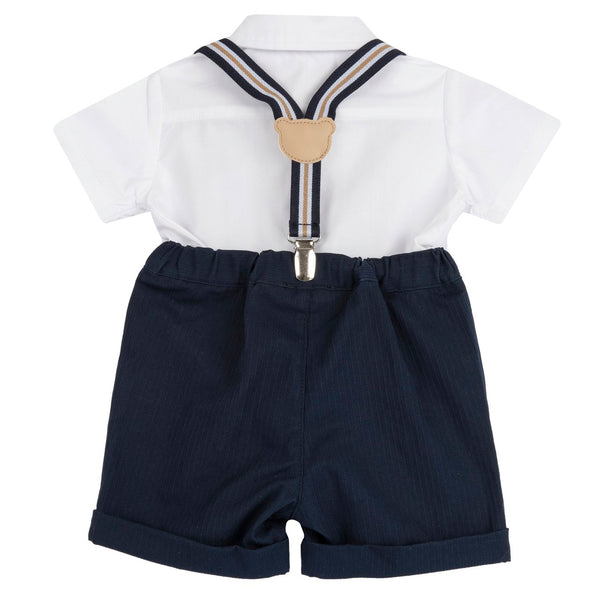 CHICCO COMPLETO CAMICIA MANICA CORTA+PANTALONI CORTI E BRETELLE
