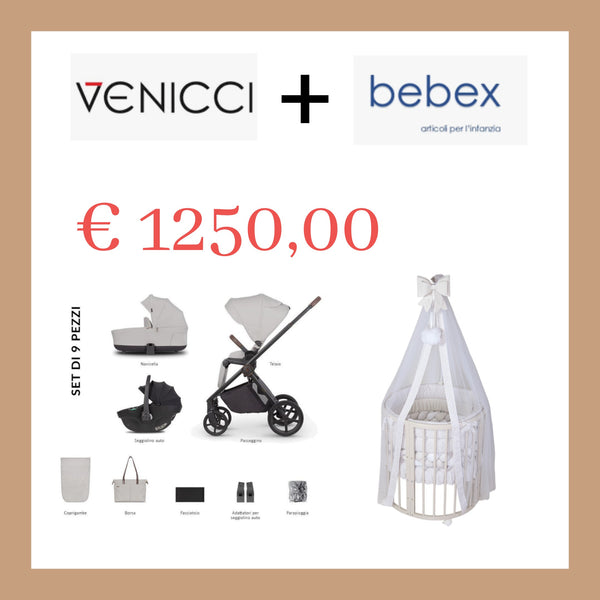 SET CULLA EVOLUTIVA MARILYN BEBEX COMPLETA DI TESSILE+ TRIO VENICCI CLARO VANILLA CON THIAGO NERO