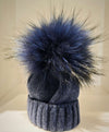 CAPPELLO LANA BLU POM POM VOLPE BLU