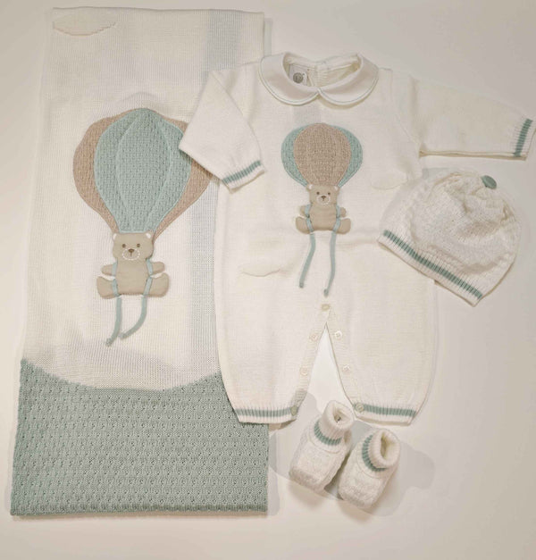MARLù EK50 SET NASCITA TUTINA 0-3MESI +COPERTA+CAPPELLO+SCARPINA FILO VANIGLIA/VERDE SALVIA