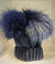 CAPPELLO LANA BLU 2 POM POM VOLPE BLU