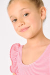 YSABEL MORA COSTUME Costume da bagno da bambina con stampa a righe arricciate 95136