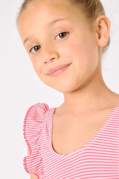 YSABEL MORA COSTUME Costume da bagno da bambina con stampa a righe arricciate 95136