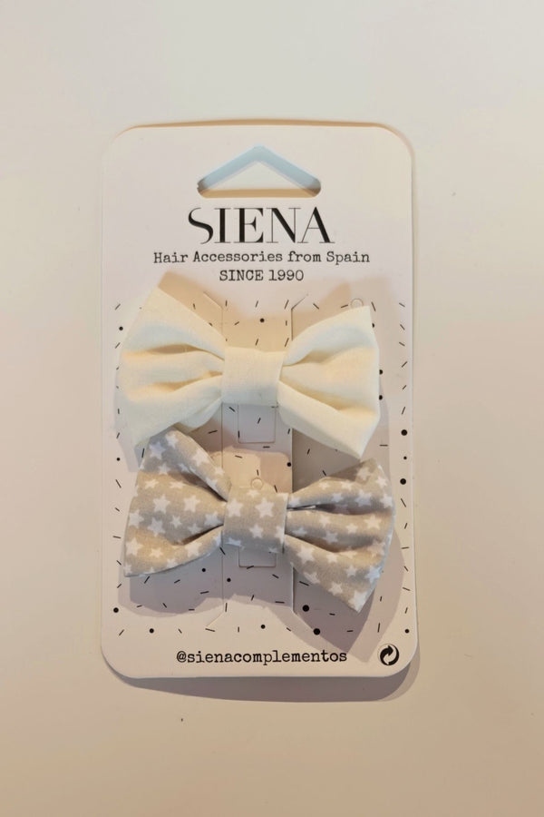SIENA 2 PINZE CON FIOCCHI TESSUTO TINTA UNITA E FANTASIA BIANCO