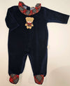 BABYGI TUTINA IN CINIGLIA BLU CON ORSETTO TARTAN E COLLO VOLANT
