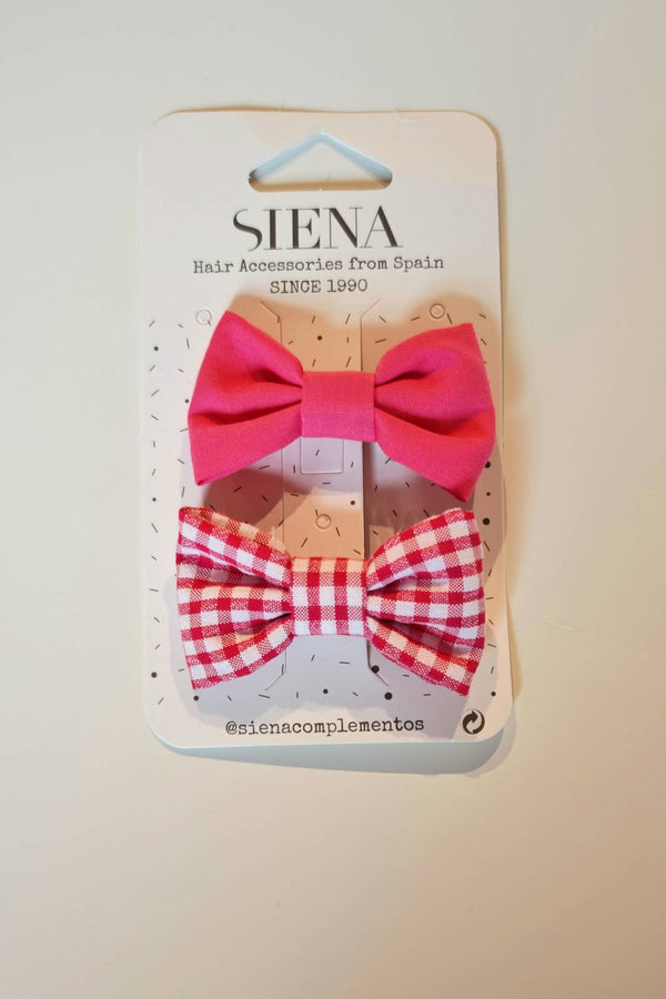 SIENA 2 PINZE CON FIOCCHI TESSUTO TINTA UNITA E FANTASIA FUCSIA