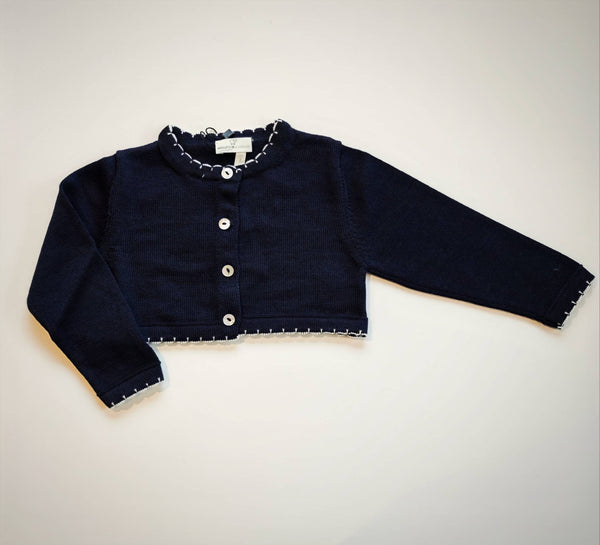 MAGLIFICIO DI VERONA GIACCHINA IN PURA LANA MERINO BLU CON SMERLO BIANCO