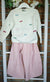 JO MILANO COMPLETO PANTALONE PALAZZO SPIGATO ROSA +MAGLIONCINO LANA PANNA CON FIOCCHETTI